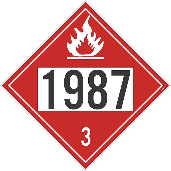 Nmc Dot Placard Sign, 1987 3, Alcohols, Pk25, Material: Pressure Sensitive Removable Vinyl .0045 - DL143BPR25
