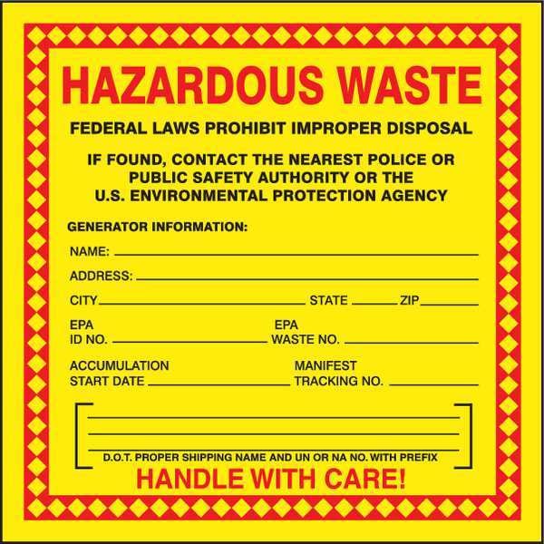 Accuform Haz Waste Label, Hazardous Waste, 6x6 in, Poly, 250/RL - MHZW20EVL
