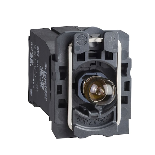 Ensamblaje completo de cuerpo/bloque de luces, Harmony XB5, XB4, luz, con cuerpo/collar de fijación, BA9s, foco incandescente, 400V AC - ZB5AV5