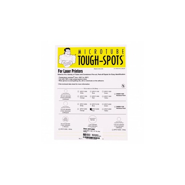 Diversified Biotech Tough-Spots, Laser, 1/2" Dia, Red, 3840/pk, 3840PK - 247139R