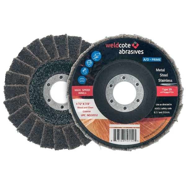 A-Prime Weldcote 4-1/2in x 5/8-11 Surface Conditioning Flap Discs, Grit 320, 10PK - 10157