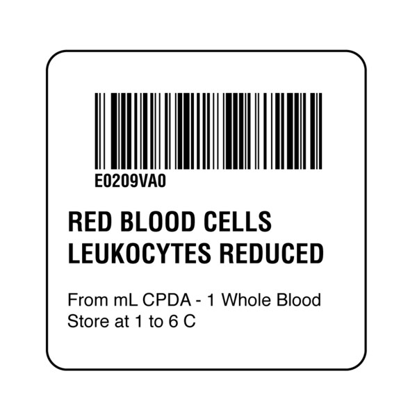 Nevs ISBT 128 Red Blood Cells Leukocytes Reduced 2" x 2" - BBC-0209-1