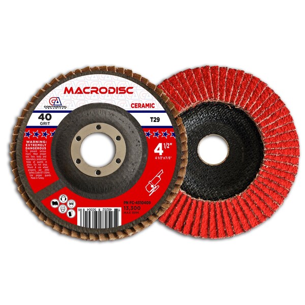 Continental Abrasives 4-1/2" x 7/8" 40 Grit T29 Ceramic Standard Flap Disc - FC-4510409