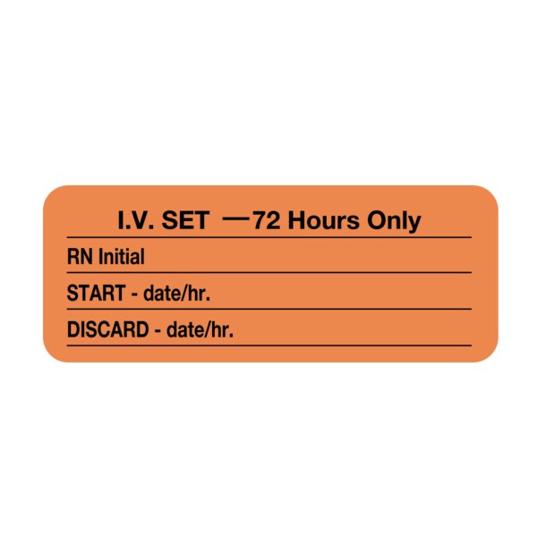 Nevs I.V. Set 72 Hours Only 7/8" x 2-1/4" Flr Orange w/Black - N-1977