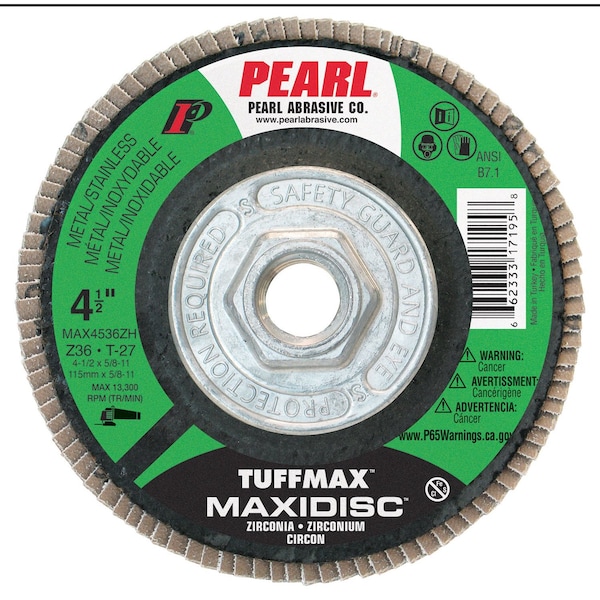 Pearl Tuff Max ZC Maxidisc Flap Disc 4-1/2 x 5/8-11 Z36 T-27 - MAX4536ZH