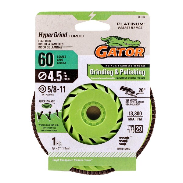 Gator Finishing 4.5 in. X 5/8-11 in. Sanding Flap Disc, 60 Grit - 391117