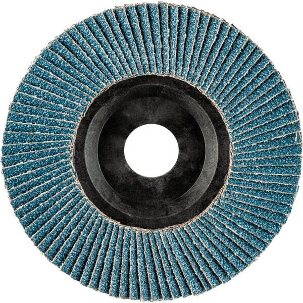 Pferd 5'' x 5/8-11 Thd. POLIFAN Flap Disc - Z PSF TRIM STEELOX, Zirconia, 80 Grit, Flat - 68166