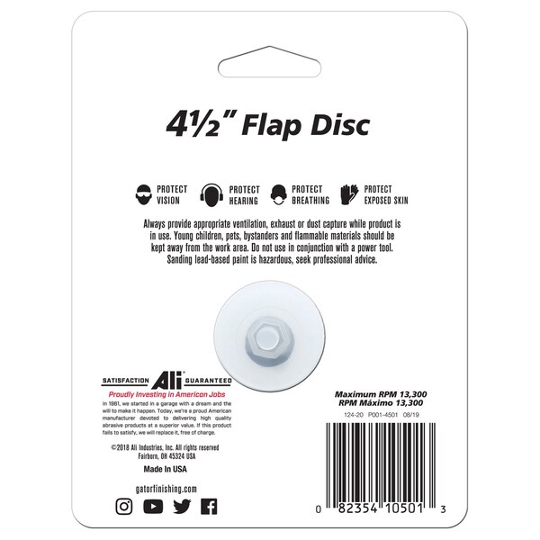 Gator Finishing 4.5 in. X 7/8 in. Sanding Flap Disc, 60 Grit - 9716