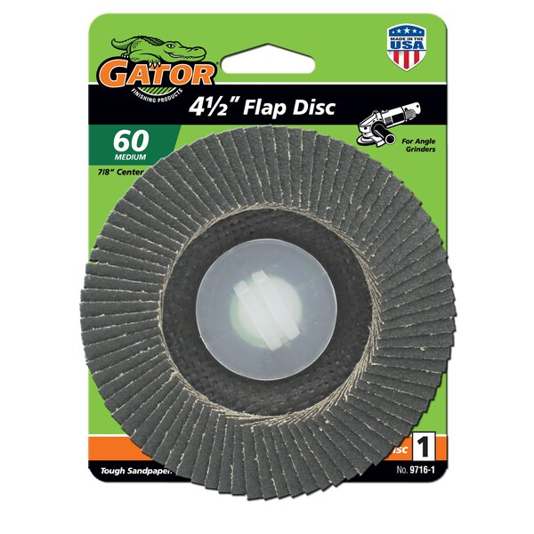 Gator Finishing 4.5 in. X 7/8 in. Sanding Flap Disc, 60 Grit - 9716