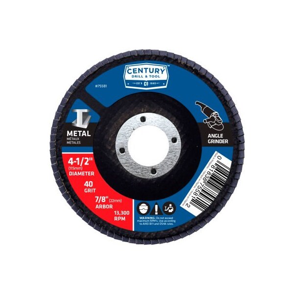 Century Drill & Tool Century Drill 75581 Flap Disc 4-1/2" x 5/8" 40 Grit Zirconia - 75581