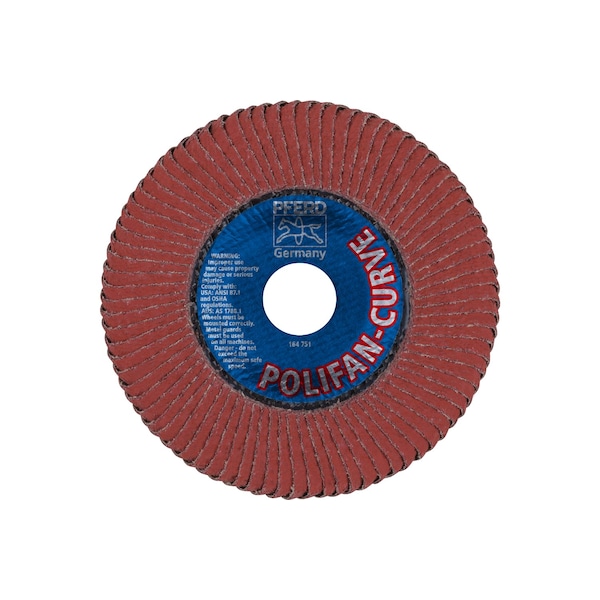 Pferd 5" x 5/8-11 Thd. POLIFAN Flap Disc - A SGP CURVE STEELOX, Aluminum oxide, 40 Grit, Large Radius - 67676