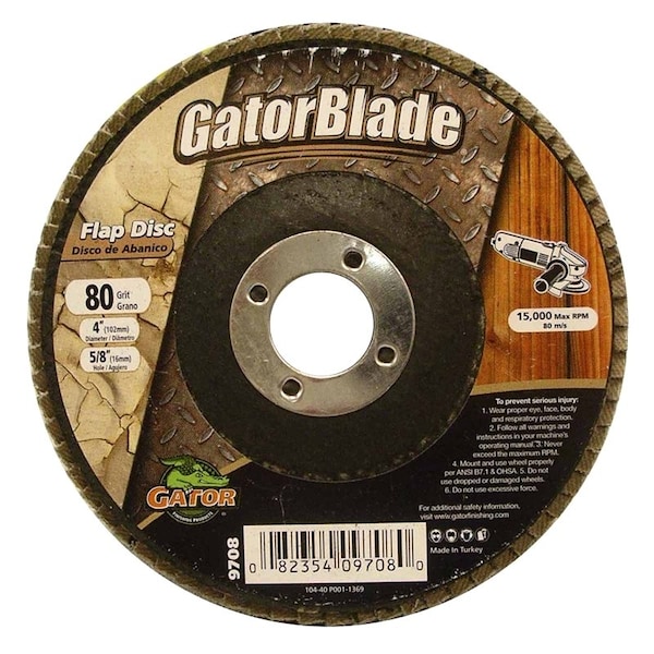 Gatorblade Flap Disc, 4 in Dia, 58 in Arbor, 80 Grit, Zirconium Oxide Abrasive - 9708