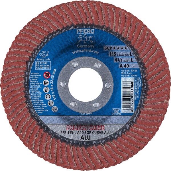 Pferd 67646 4-1/2in x 7/8in POLIFAN CURVE Flap Disc SGP-ALU for Alum. 40G Large Radius - 67646-PFERD
