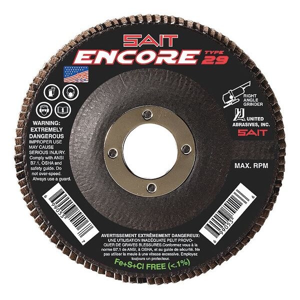 United Abrasives/Sait SAIT 71269 Encore Fiberglass Backed Flap Disc (Type 29) 7" x 7/8", 80 Grit, 10-Pack - 71269