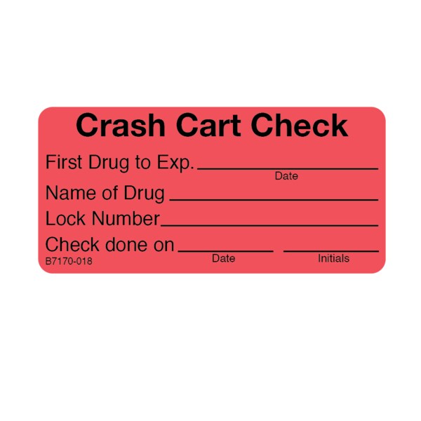 Nevs Crash Cart Check/First Drug to Exp. 1-7/16" x 3" Flr Red w/Black - P-15101