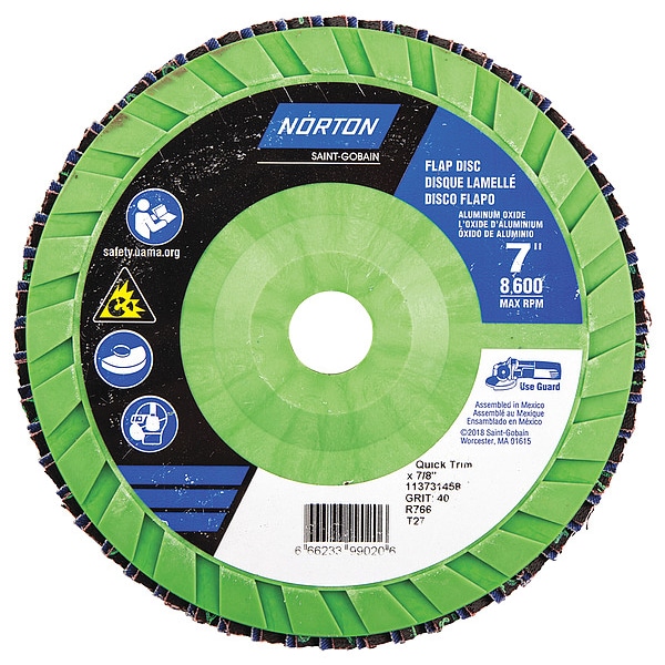 Norton Abrasives Flap Disc, 7 In x 40 Grit, 7/8 - 66623399020