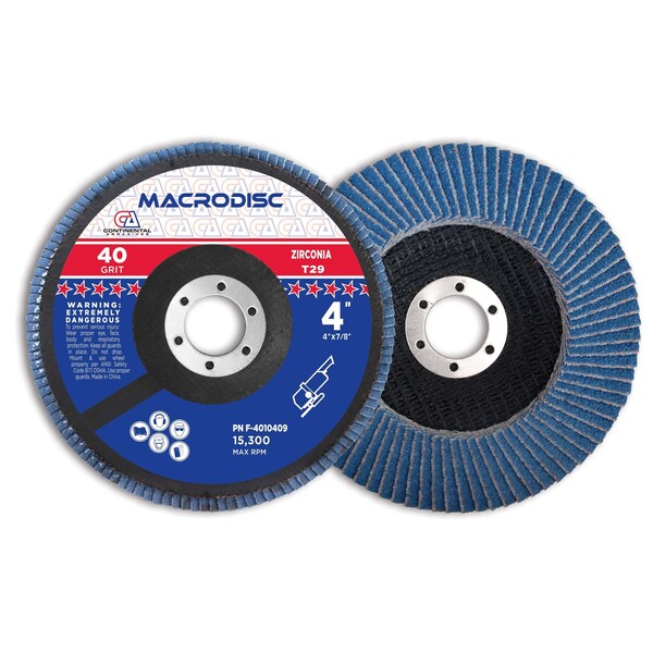 Continental Abrasives 4" x 7/8" 40 Grit T29 Zirconia Standard Flap Disc - F-4010409