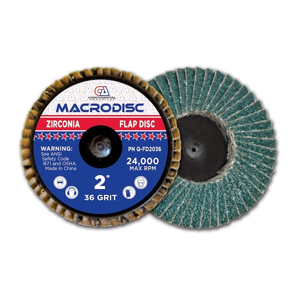 Continental Abrasives 2" Zirconia Quick change style Mini Flap Disc 36 grit - Q-FD2036