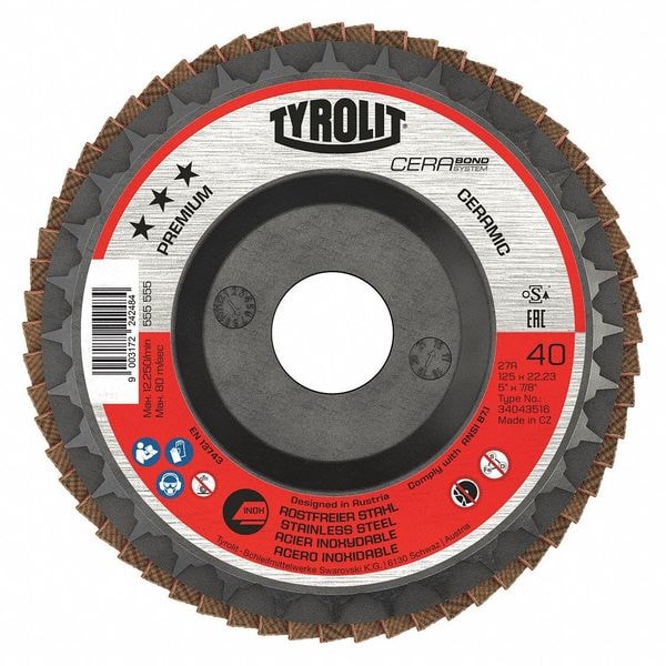 Radiac Abrasives Flap Disc, T29, 5" x 7/8", 60 Grit, PK10 - 34334424