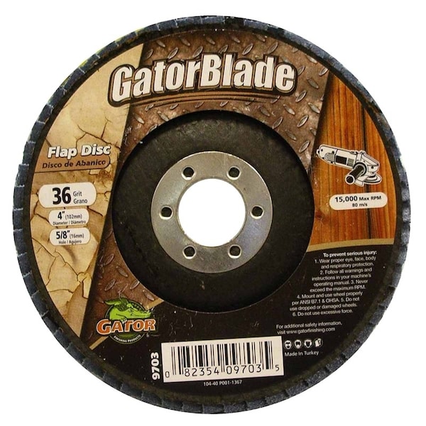 Gatorblade Flap Disc, 4 in Dia, 58 in Arbor, 36 Grit, Zirconium Oxide Abrasive - 9703