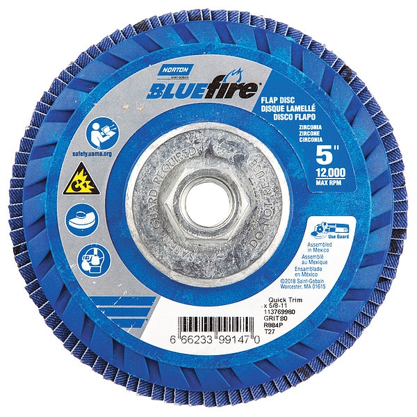 Norton Abrasives Flap Disc, 5 In x 80 Grit, 5/8-11 - 66623399147