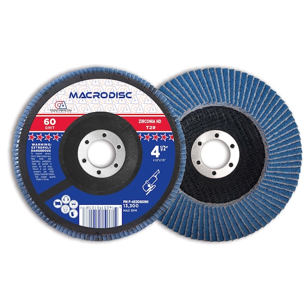 Continental Abrasives 4-1/2" x 7/8" 60 Grit T29 Zirconia High Density  Flap Disc - F-4530609H