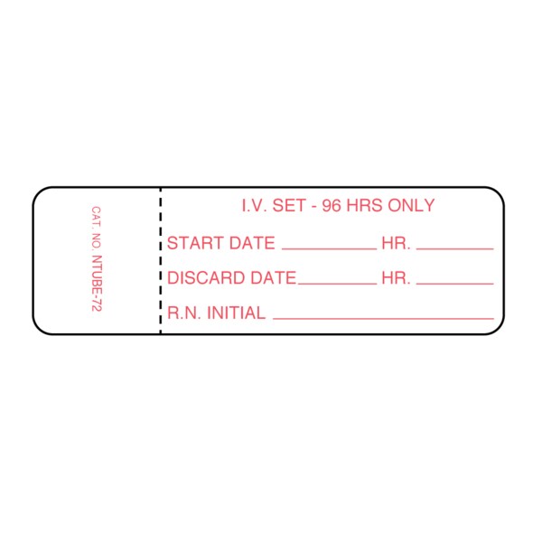 Nevs CMA Hourly IV Tubing Label - I.V. Set 96 Hours 15/16" x 3" White w/Red - NTUBE-96