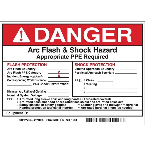 Brady Arc Flash Protection Label, 5 In. H, PK5, 121088 - 121088
