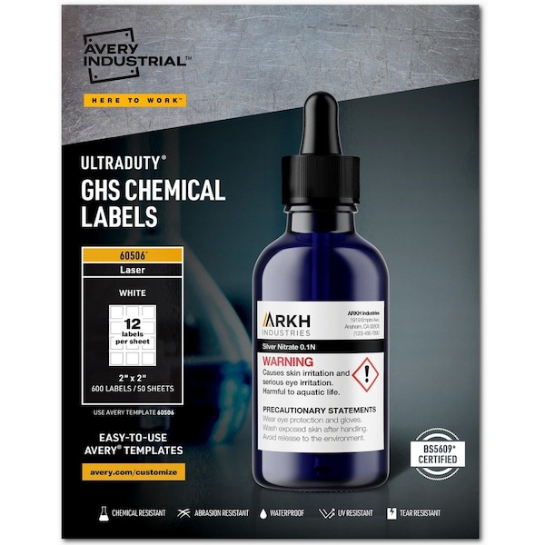 Avery Label, Ghs Chemical, 2X2, We 12PK - AVE60506