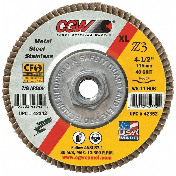 Cgw Abrasives Flap Disc, 6x5/8-11, T27, Z3, Reg, 60G - 53014