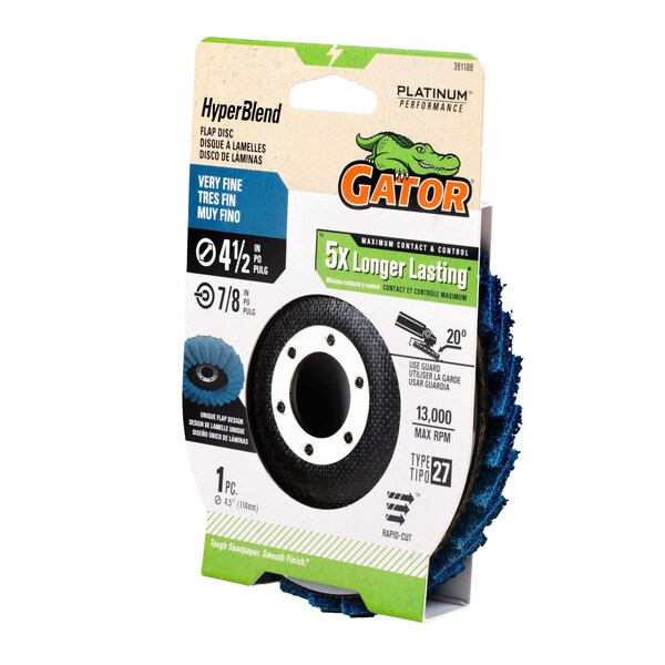 Gator Finishing 4.5 in. X 7/8 in. Sanding Flap Disc, Very Fine - 391188