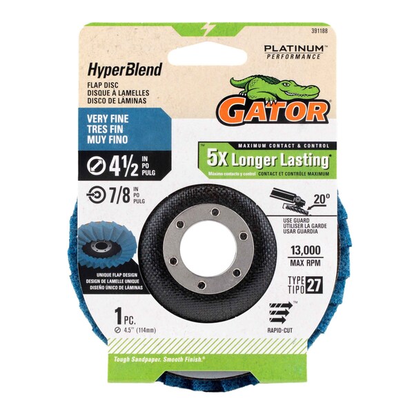 Gator Finishing 4.5 in. X 7/8 in. Sanding Flap Disc, Very Fine - 391188