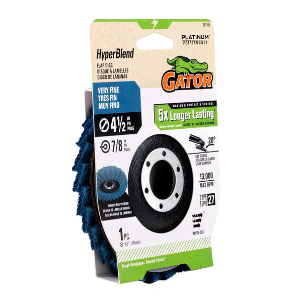 Gator Finishing 4.5 in. X 7/8 in. Sanding Flap Disc, Very Fine - 391188