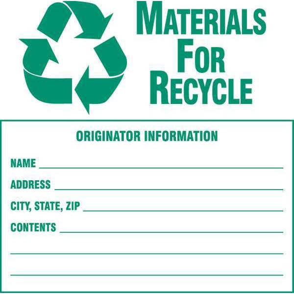 Brady Recycle Label, 6in. dia., Vinyl, PK100 - 121062