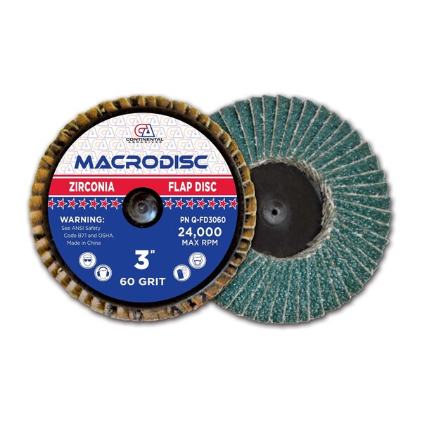 Continental Abrasives 3" Zirconia Quick change style Mini Flap Disc 60 grit - Q-FD3060