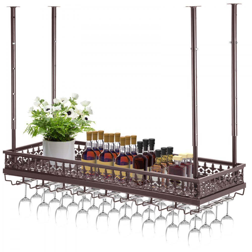 VEVOR Ceiling Wine Glass Rack, 35.8 x 13 inch Hanging Wine Glass Rack, 18.9-35.8 inch Height Adjustable Hanging Wine Rack Cabinet, Coppery Wall-Mounted Wine Glass Rack Perfect for Bar Cafe Kitchen - XGSJJTSB36X13T3OMV0