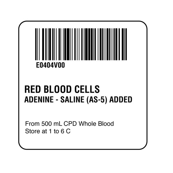 Nevs ISBT 128 Red Blood Cells Adenine-Saline (AS-5) Ad 2" x 2" - BBC-0404