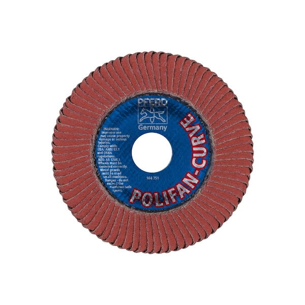 Pferd 4-1/2" x 5/8-11 Thd. POLIFAN Flap Disc - A SGP CURVE STEELOX, Aluminum oxide, 40 Grit, Large Radius - 67671