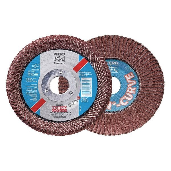 Pferd 4-1/2" x 5/8-11 Thd. POLIFAN Flap Disc - A SGP CURVE STEELOX, Aluminum oxide, 40 Grit, Large Radius - 67671
