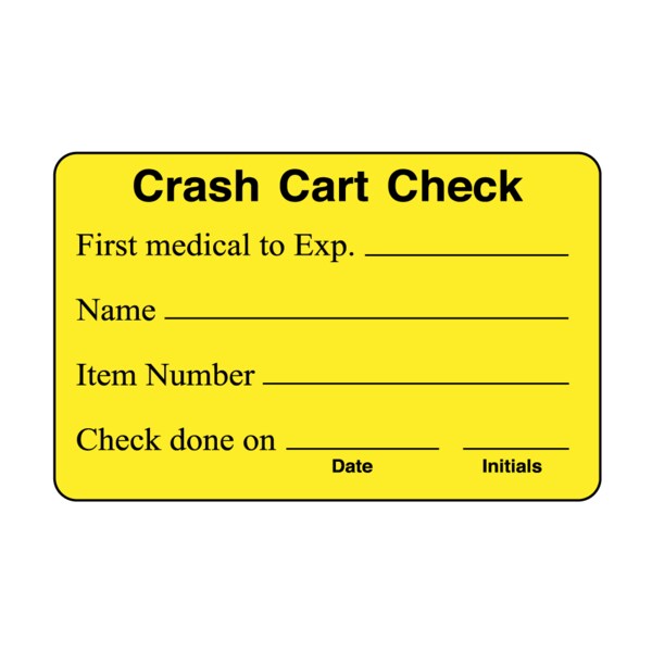 Nevs Crash Cart Check/First Medical to Exp. 1-3/4" x 2-3/4" Yellow w/Black - P-12801
