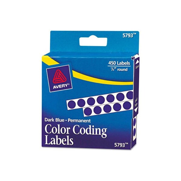 Avery Avery Permanent Self-Adhesive Color-Coding Labels, 1/4" Dia, Dark Blue, 450/Pack - 5793