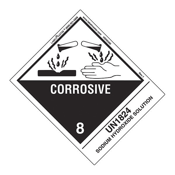Labelmaster Corrosive Label, UN1824 Sodium, PK500 - HSN5300