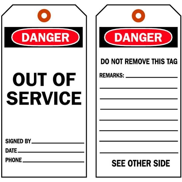 Brady Danger Tag, 7 x 4 In, Bk and R/Wht, PK10 - 86517