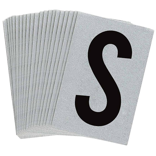 Brady Letter Label, S, Blk On Slvr, 1-1/2inH, PK25 - 5900-S