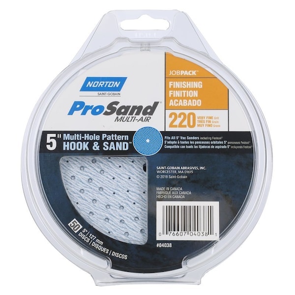 Norton Co 0 Sanding Disc, 5 in Dia, 1116 in Arbor, Coated, P220 Grit, Very Fine, Alumina Ceramic Abrasive - 4038