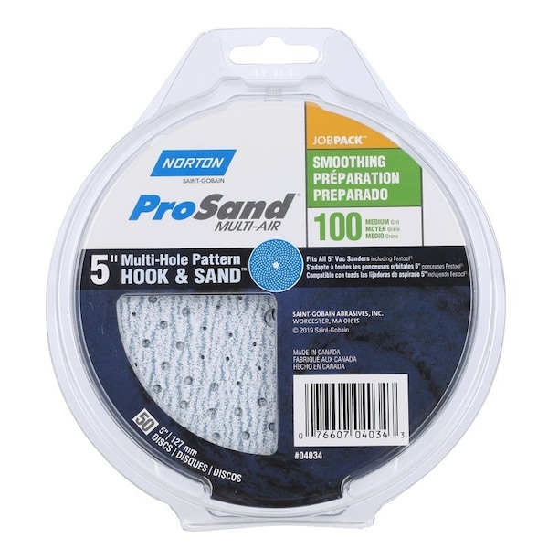 Norton Co 0 Sanding Disc, 5 in Dia, 1116 in Arbor, Coated, P100 Grit, Medium, Alumina Ceramic Abrasive - 4034