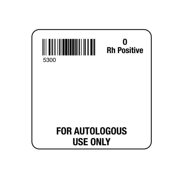 Nevs ISBT 128 O Rh Positive For Autologous Use Only 2" x 2" - BBC-5300