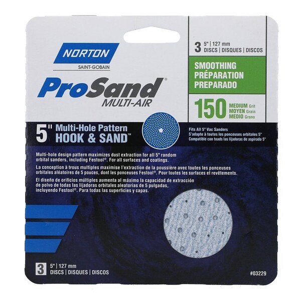 Norton Co 0 Sanding Disc, 5 in Dia, 1116 in Arbor, Coated, P150 Grit, Fine, Alumina Ceramic Abrasive, Spiral - 3229