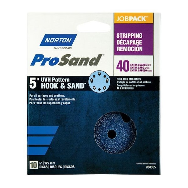Norton Co Norton 1918572 ProSand 5 in. Zirconia Alumina Hook & Loop 5 & 8 Hole UVH Stripping Disc; 40 Grit Extra Coarse - Pack of 10 - 1918572