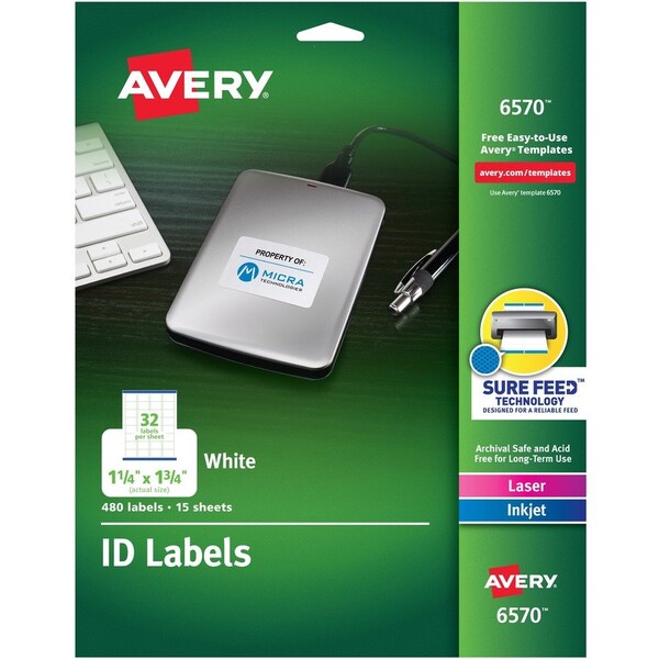 Avery Label, Id, 1.25X1.7,480, Wht 480PK - AVE6570
